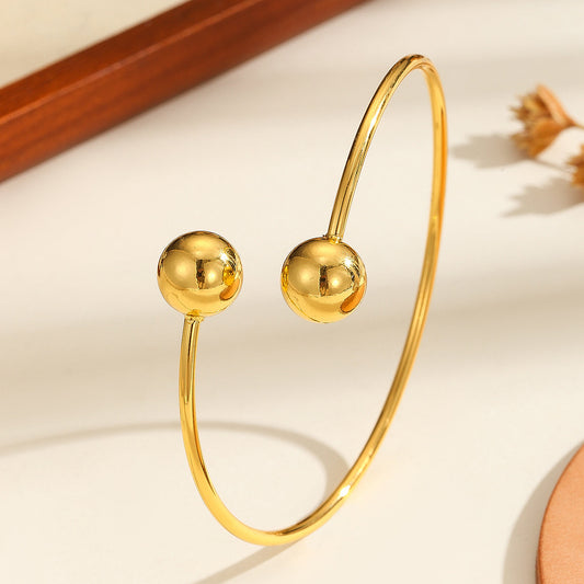 1pcs Copper Plated 18k Gold Double Headed Bead Opening Bracelet, With