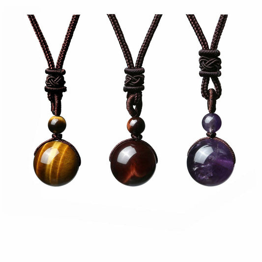 Fashion 16mm Natural Obsidian Pendant Amethyst Necklace For Men And