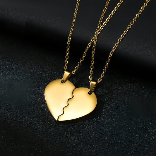 💞 Couple Heart Puzzle Necklace – Two Halves, One Love