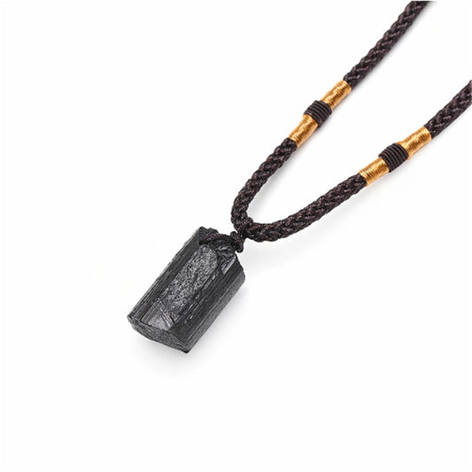 Natural Crystal Black Tourmaline Rough Pendant Necklace