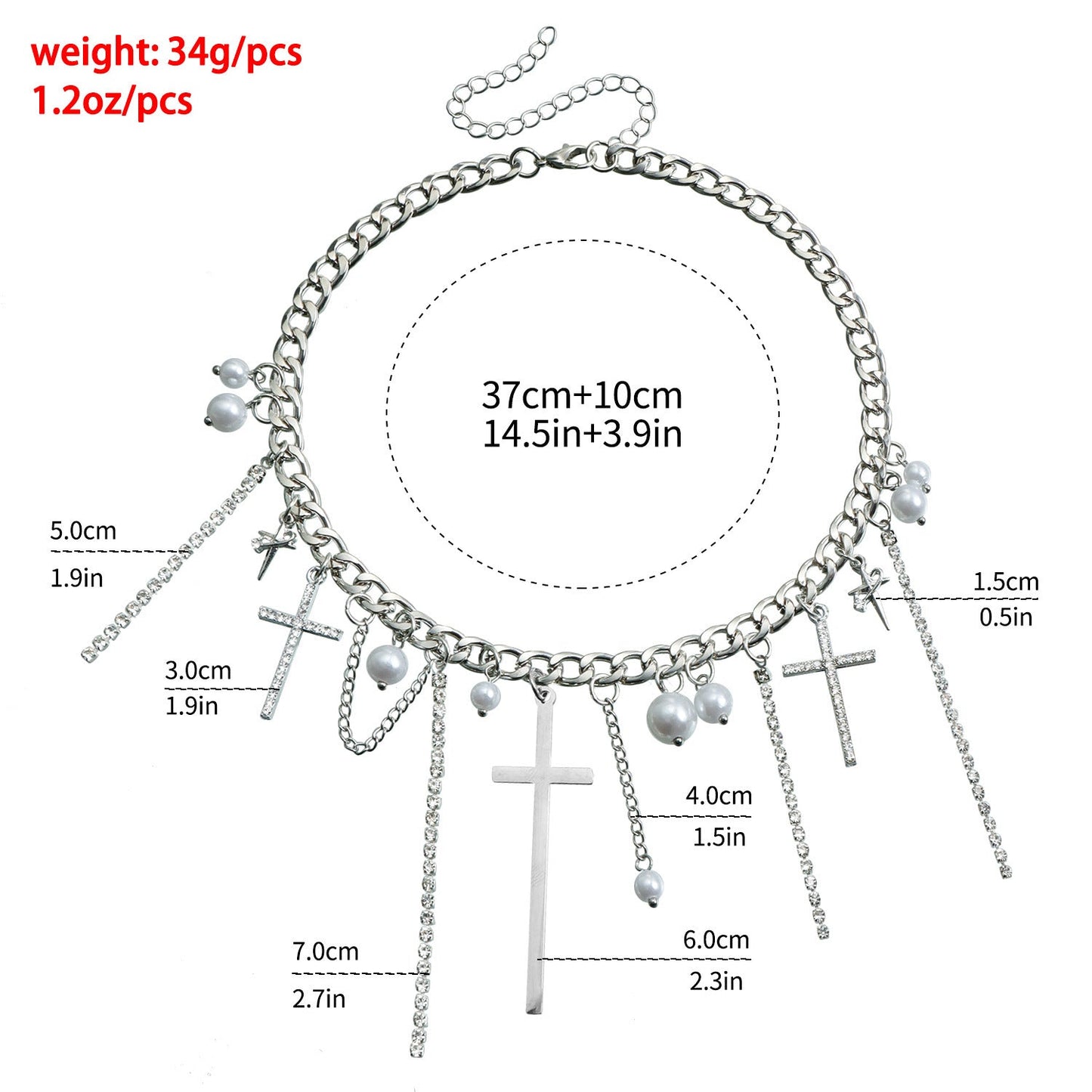Cross Tassel Pearl Collarbone Chain Jewelry Cool Spicy Girl Necklace