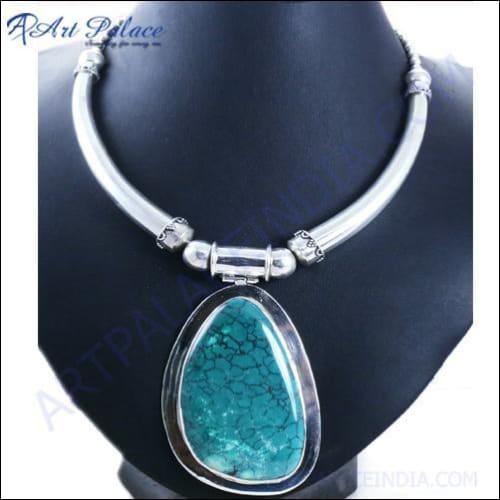 925 Sterling Silver Turquoise Gemstone Necklace - Elegant Jewelry