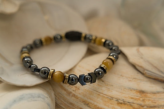Hematite and Golden Tiger Eye Stretch Bracelet – Stability and Courage