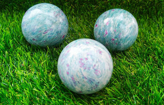 Natural Ruby Zosite Sphere Round Crystal Ball Healing Sphere