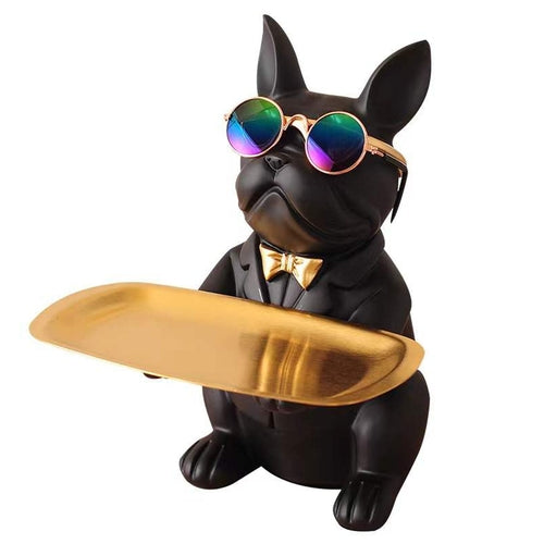 French Bulldog Statue Home Decoration, Cute Dog Statue With Tray