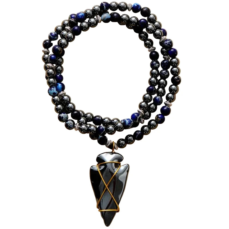 Imperial Jasper & Hematite Steampunk Arrowhead Necklace