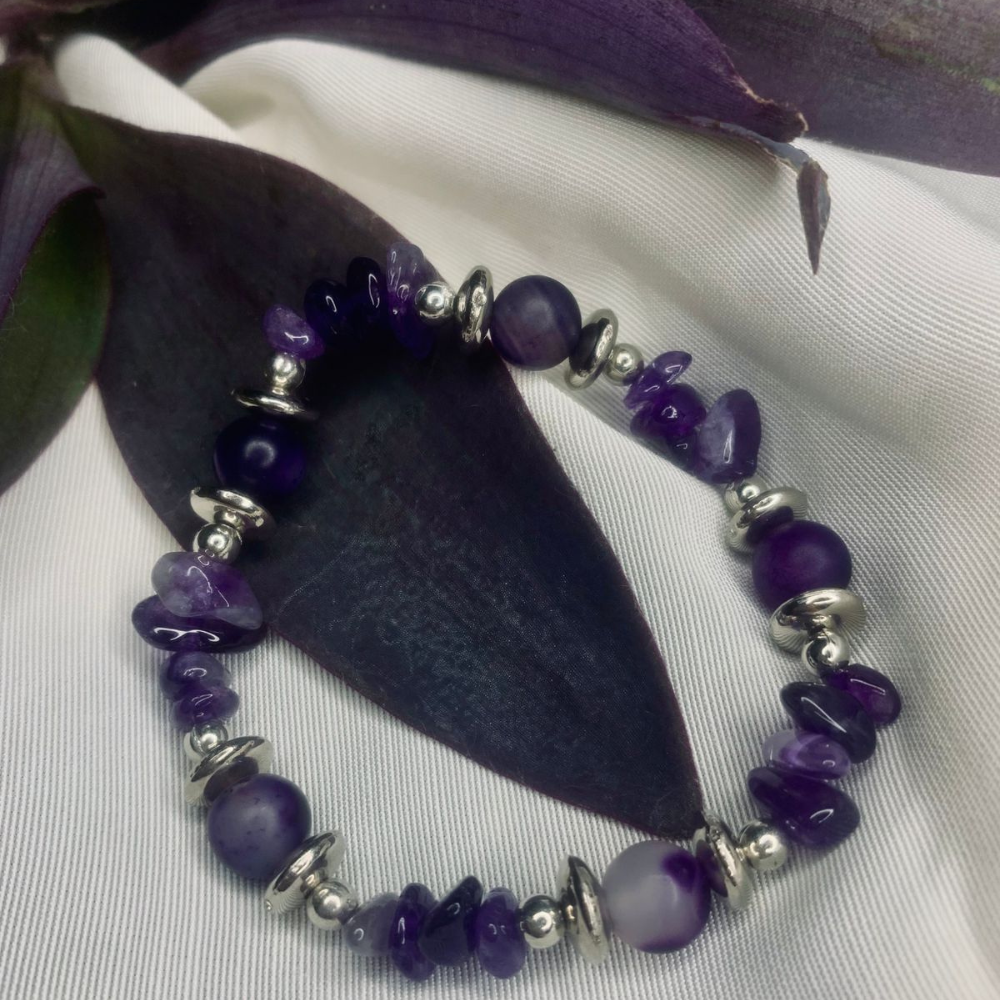 Purple Agate Chip Bracelet with Silver Spacers,Bohemian style bracelet