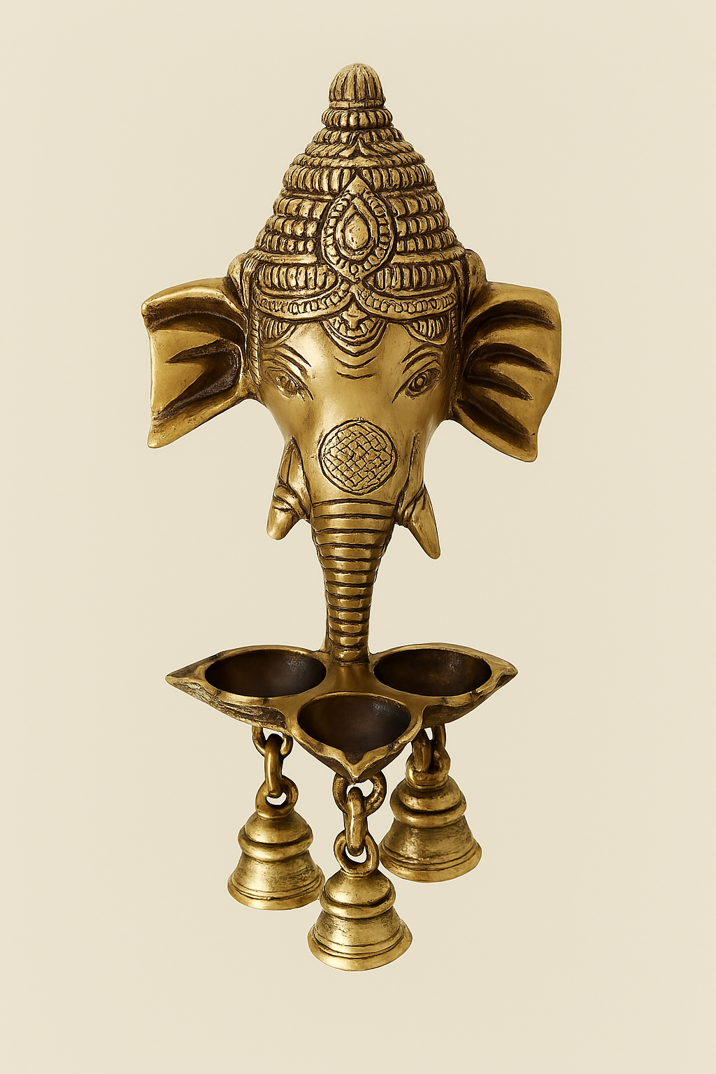 Brass Ganesha Wall Lamp with Bells โ Antique Finish