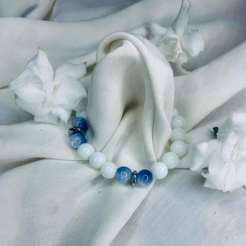 Blue Lace Agate and White Howlite Bracelet with Silver Spacers