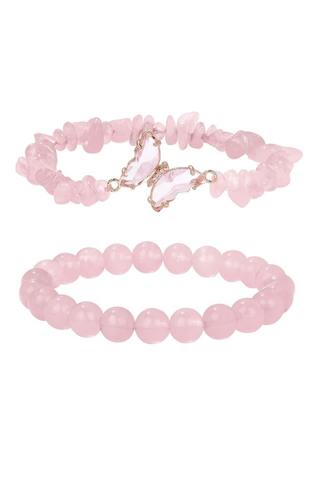 Rose Quartz Bracelet Set – 2pcs Natural Stone & Beaded Stretch Bangles