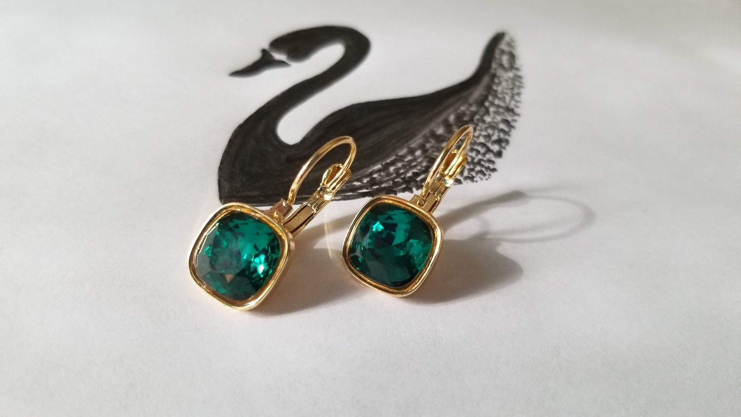 Swarovski Crystal Square Shaped Statement Earrings