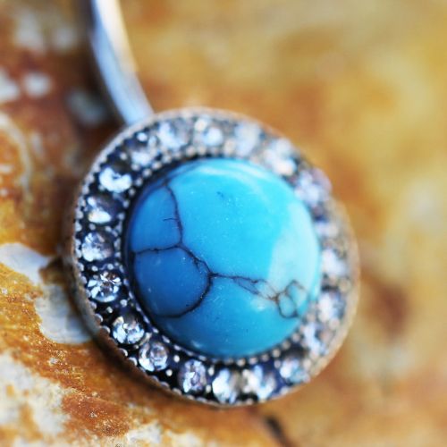 Antique Jeweled Turquoise Navel Ring