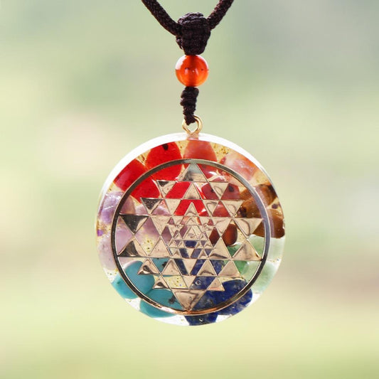 Chakra Orgonite Energy Pendant Healing Necklace With Sri Yantra Symbol