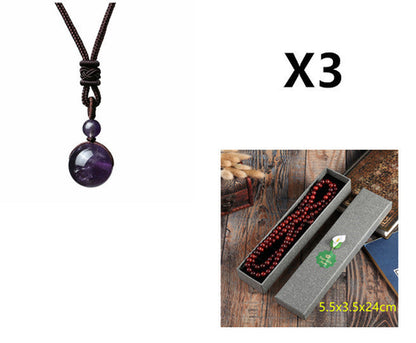 Fashion 16mm Natural Obsidian Pendant Amethyst Necklace For Men And