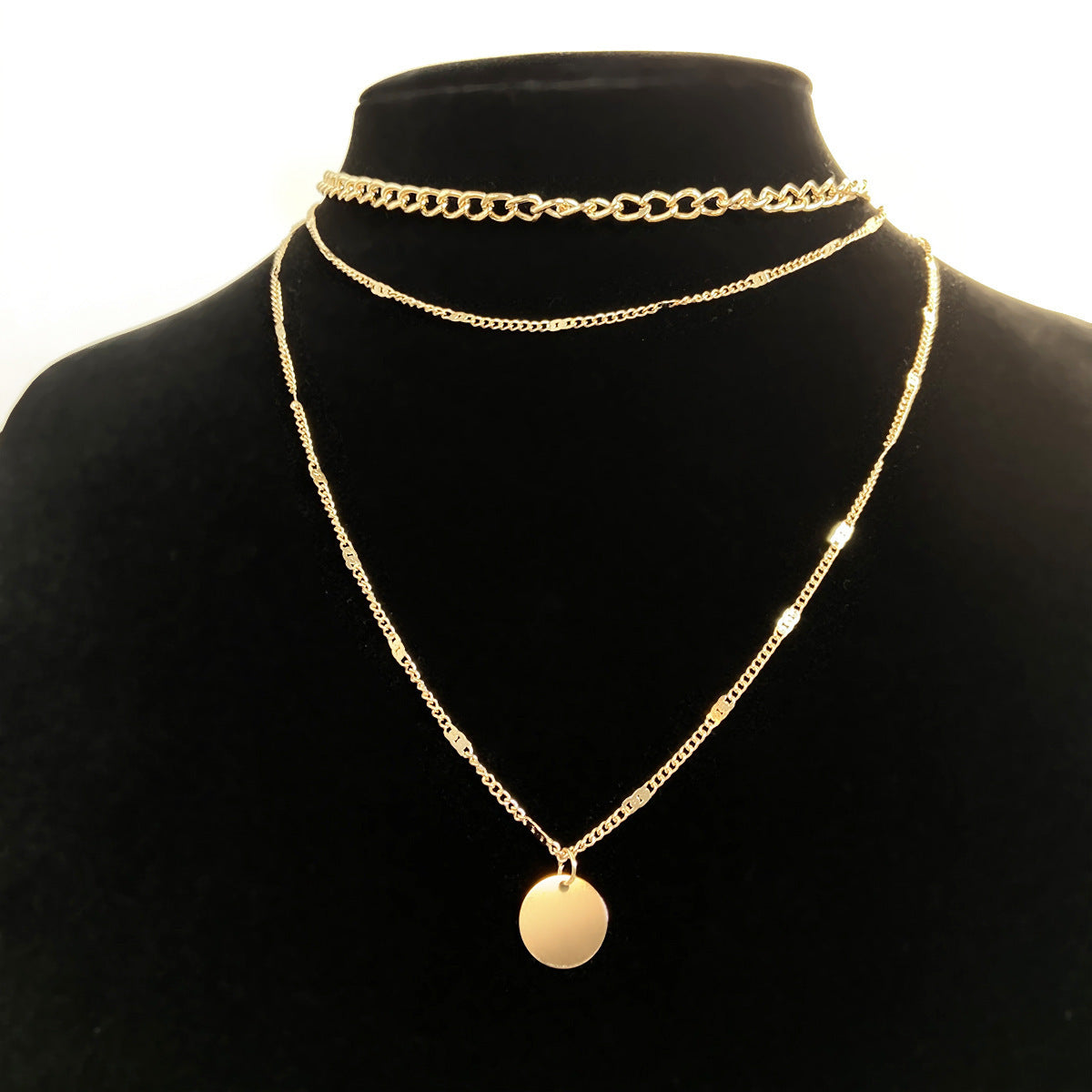Women's Multilayer Necklace Ins Fashion Disc Pendant Clavicle Necklace