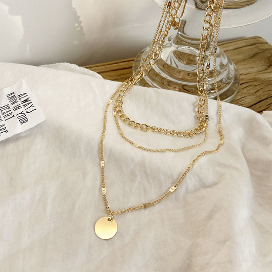 Women's Multilayer Necklace Ins Fashion Disc Pendant Clavicle Necklace