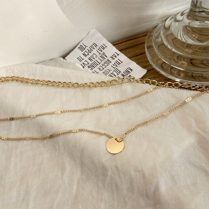 Women's Multilayer Necklace Ins Fashion Disc Pendant Clavicle Necklace