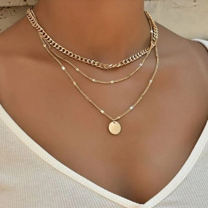 Women's Multilayer Necklace Ins Fashion Disc Pendant Clavicle Necklace