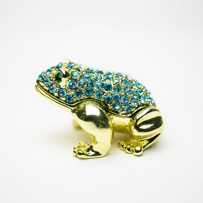 Gold Frog Decorated with Blue Crystals