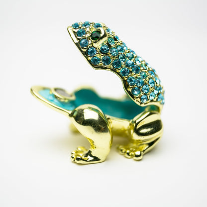 Gold Frog Decorated with Blue Crystals