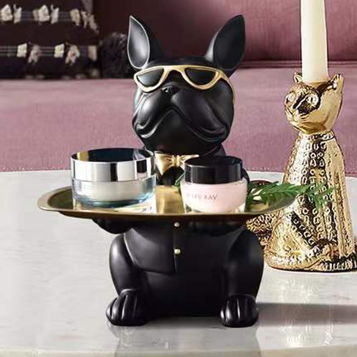 French Bulldog Statue Home Decoration, Cute Dog Statue With Tray
