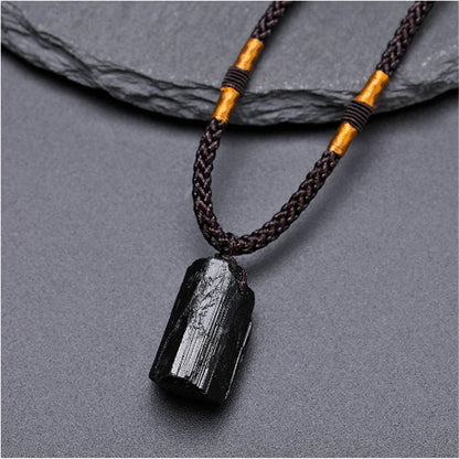 Natural Crystal Black Tourmaline Rough Pendant Necklace