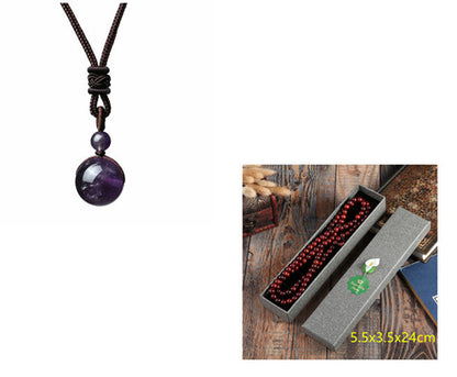 Fashion 16mm Natural Obsidian Pendant Amethyst Necklace For Men And