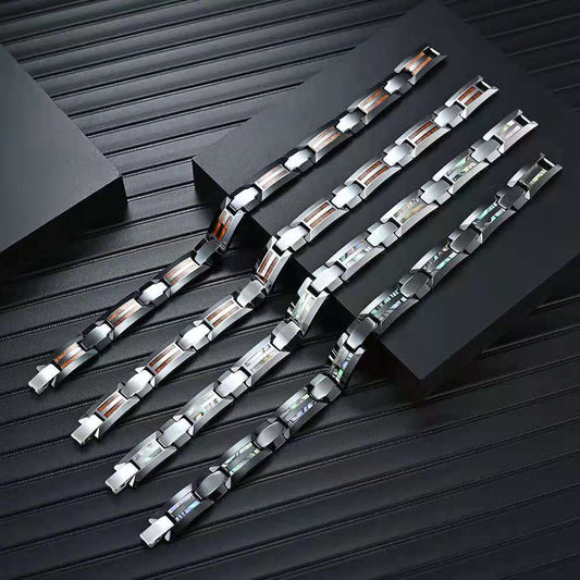 Magnetic Bracelet 316 Tungsten Stainless Steel, Wood Inlay Bangle