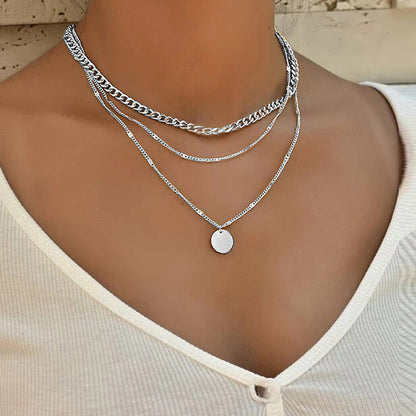 Women's Multilayer Necklace Ins Fashion Disc Pendant Clavicle Necklace