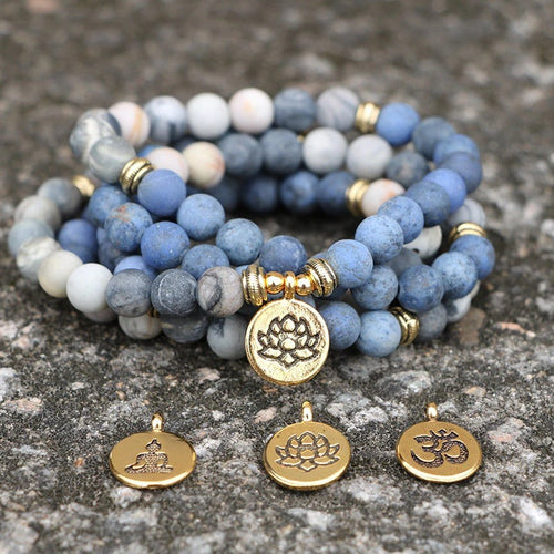 Amazon Stone Tiger Eye Stone Bracelet Necklace 108 Buddha Beads Lotus