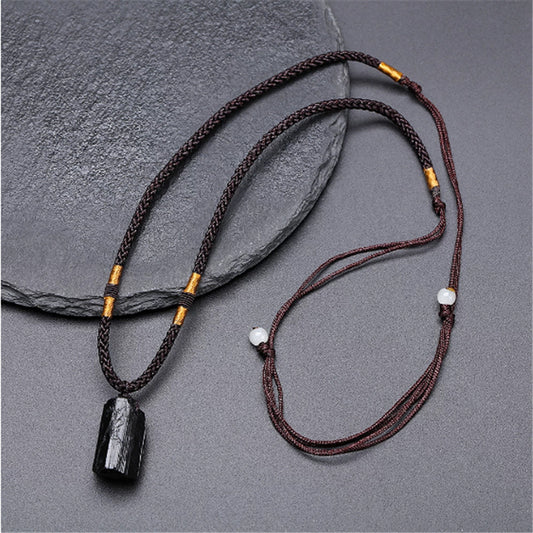 Natural Crystal Black Tourmaline Rough Pendant Necklace