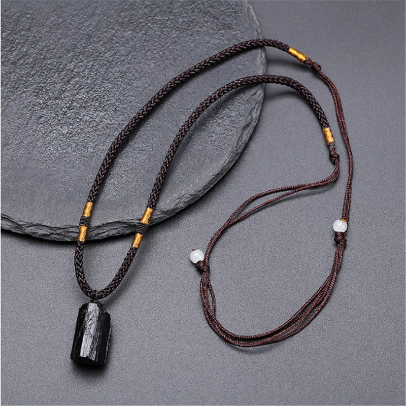 Natural Crystal Black Tourmaline Rough Pendant Necklace