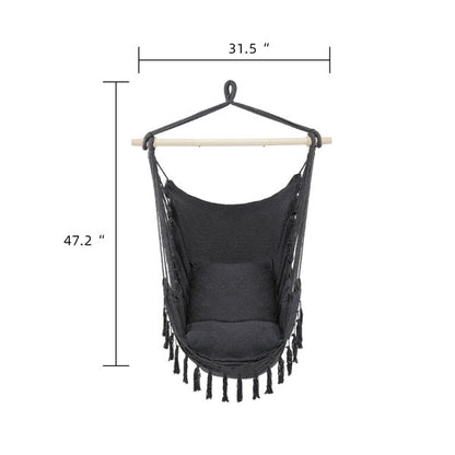 LuneluX – Boho Hanging Chair with Fringe & Cushions (Gray)