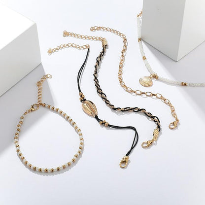 Multi Layered Gold Shell Pendant Chains Ankle Bracelet
