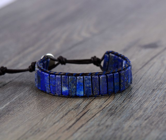 High End Square Shape Lapis Lazuli Single Leather