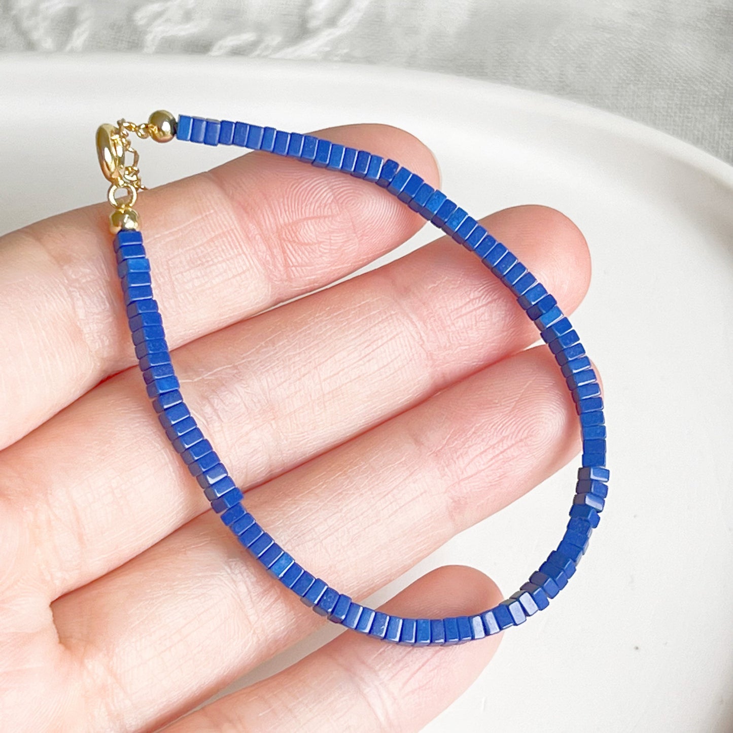 Natural Lapis lazuli Square Beaded Bracelet
