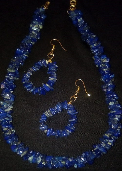 Lapis Lazuli Natural Gemstone Necklace & Ear Rings set