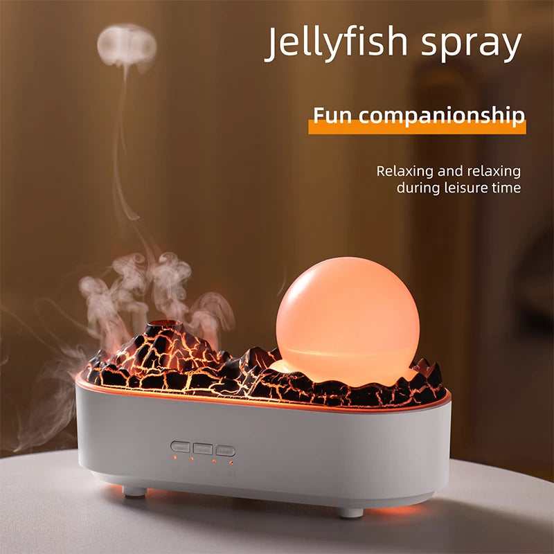 Lava Volcano Humidifier USB Aroma Diffuser with Flame Lamp Mini