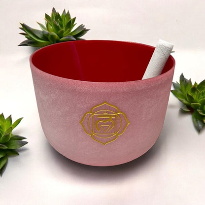 10'' Inch Quartz Crystal Singing Bowl with Engraved Chakra Symbol: