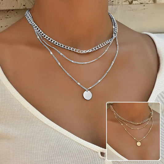 Women's Multilayer Necklace Ins Fashion Disc Pendant Clavicle Necklace