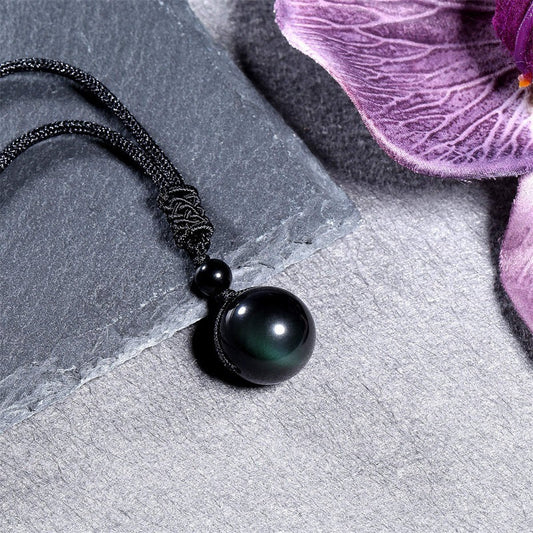 Fashion 16mm Natural Obsidian Pendant Amethyst Necklace For Men And