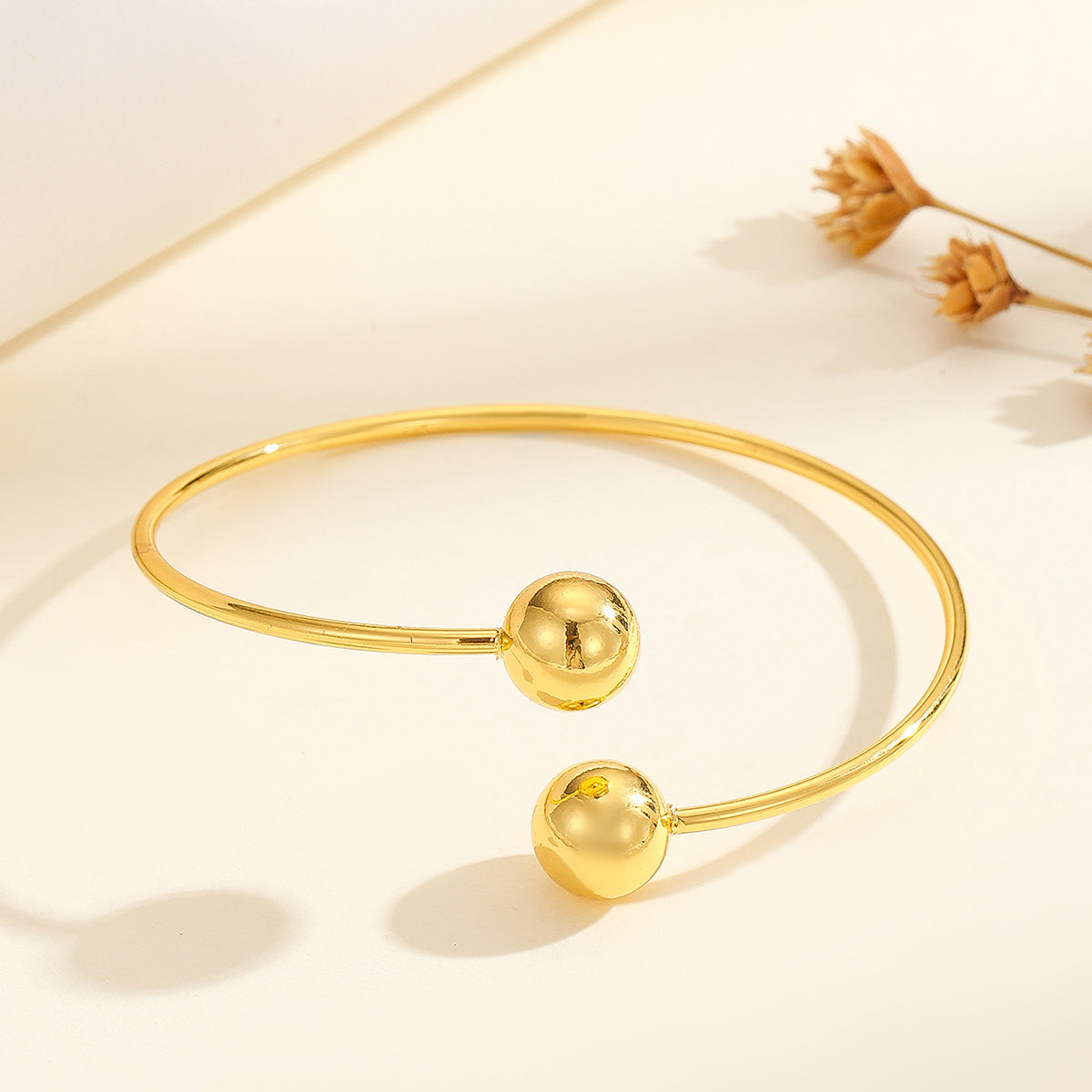 1pcs Copper Plated 18k Gold Double Headed Bead Opening Bracelet, With