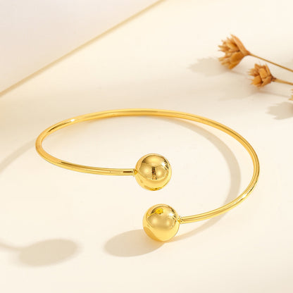 1pcs Copper Plated 18k Gold Double Headed Bead Opening Bracelet, With