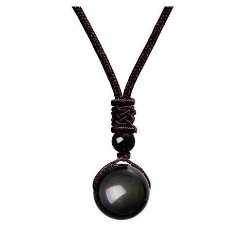 Fashion 16mm Natural Obsidian Pendant Amethyst Necklace For Men And