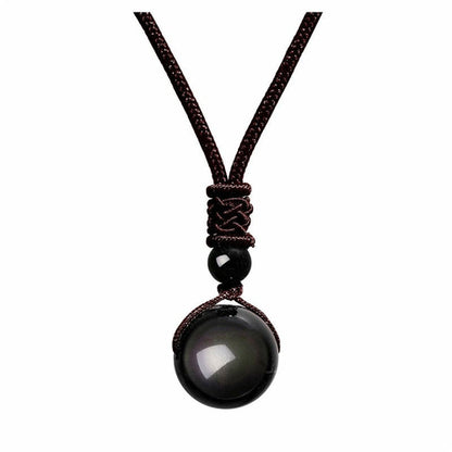 Fashion 16mm Natural Obsidian Pendant Amethyst Necklace For Men And