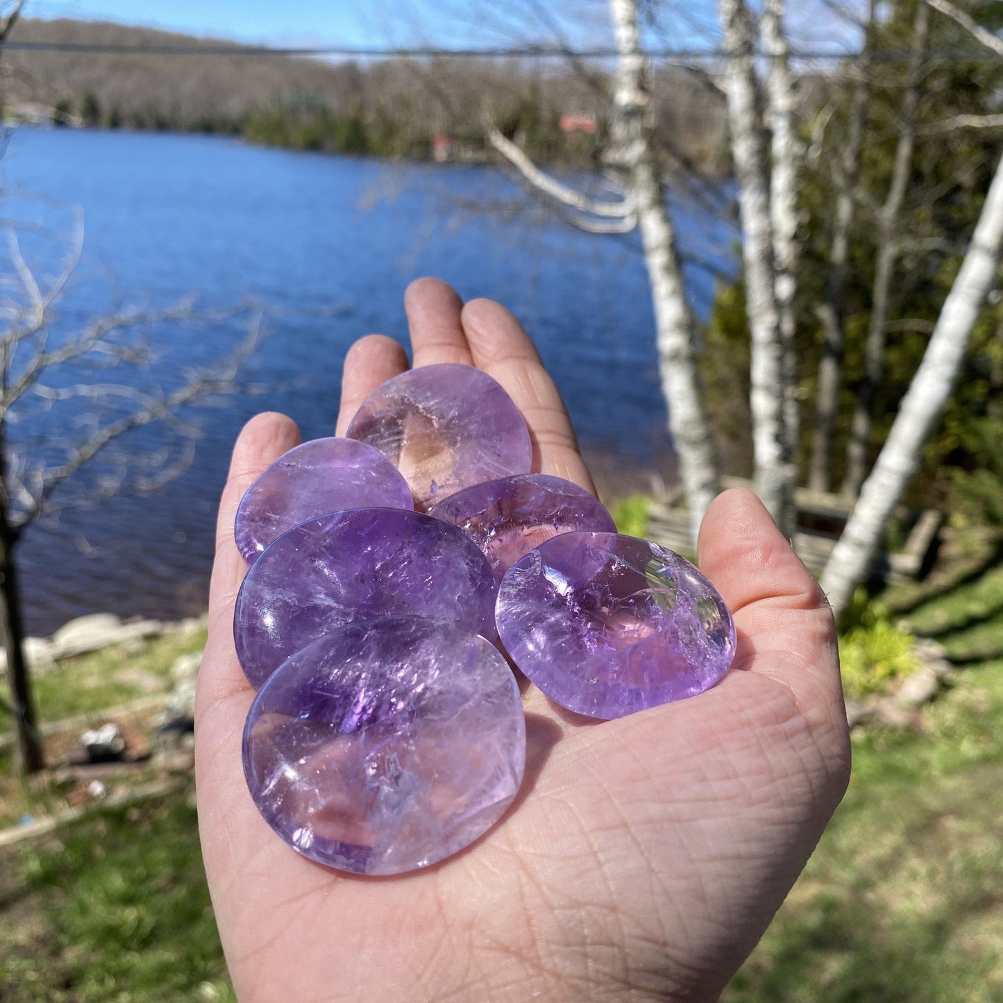 Amethyst Crystal Polished Palm Stones