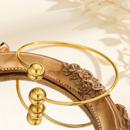 1pcs Copper Plated 18k Gold Double Headed Bead Opening Bracelet, With