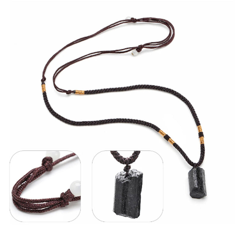 Natural Crystal Black Tourmaline Rough Pendant Necklace