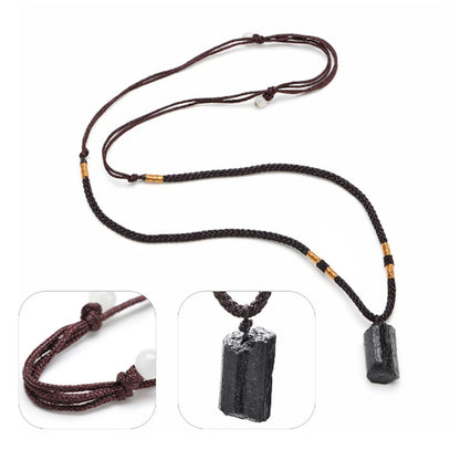 Natural Crystal Black Tourmaline Rough Pendant Necklace