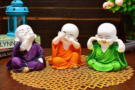 Handcrafted Laughing Little Monk Buddha Idols Statue Sculpture